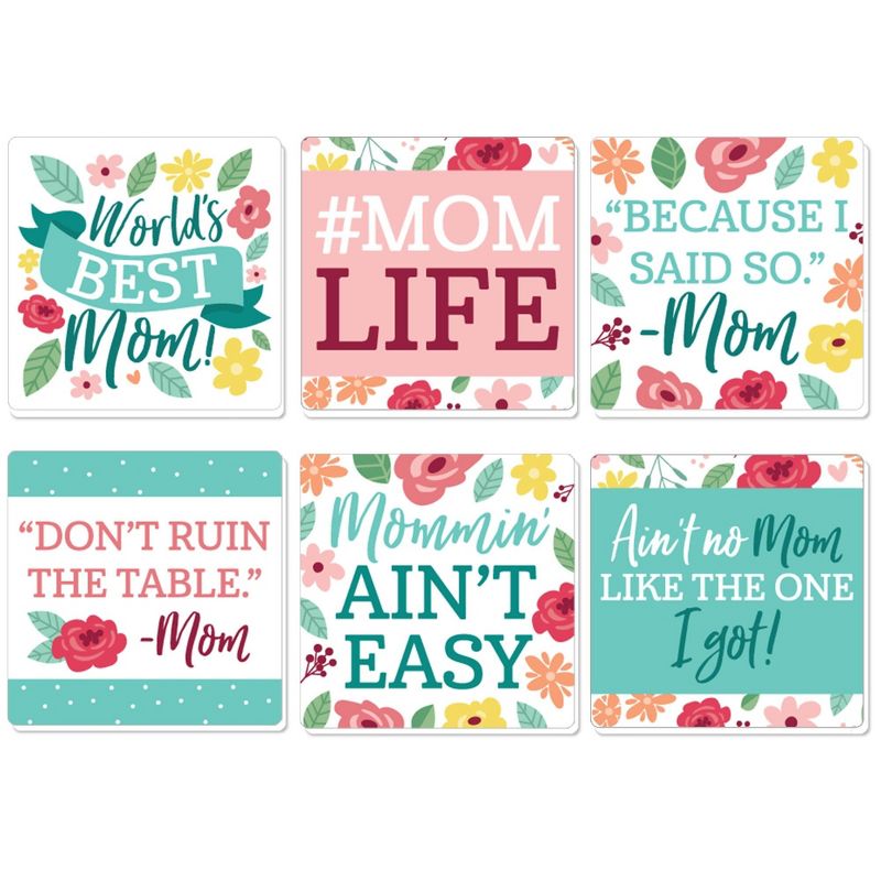 Big Dot of Happiness Colorful Floral Happy Mother's Day - Funny We Love Mom Party Decorations - Drink Coasters - Set of 6, 1 of 9