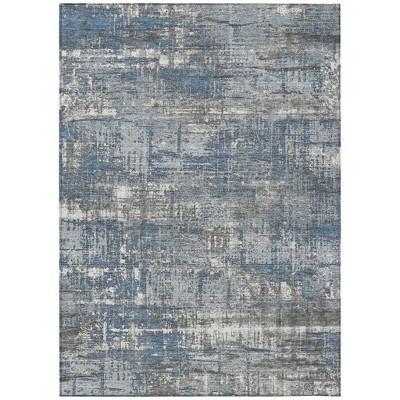 Denim Blue And Gray Geometric Washable Indoor Outdoor Area Rug