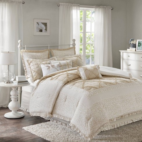 Gretchen California King 9pc Percale Comforter Set White Tan Target