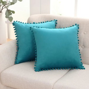 Deconovo Velvet Pom-Pom Throw Pillow Covers 2-Pack, Multiple Sizes - 1 of 4