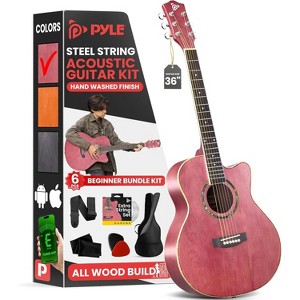 Pyle 36" Cutaway Acoustic Guitar with Accessory Kit - 6-String Steel-String, High-Density Fingerboard - Deep Ruby (PGA550CAPU) - 1 of 4