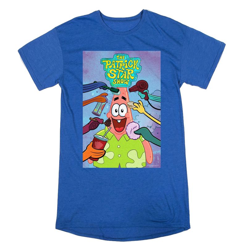 The Patrick Star Show Poster Women's Royal Blue Crew Neck Short Sleeve Graphic Sleep Shirt, 1 of 3