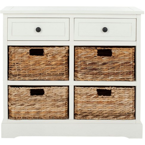 Herman Storage Unit With Wicker Baskets Distressed Cream Safavieh. Target