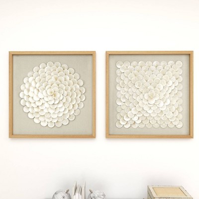 Cream Geometric Handmade Shell Shadow Box Wall Art Set