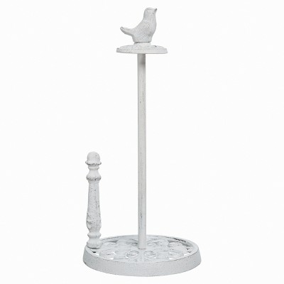 Transpac Metal 14" White Spring Perched Bird Paper Towel Holder