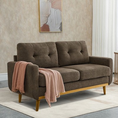 JUJABU 67.7'' Mid-Century Modern Tufted Loveseat Sofa with Wood Legs – Upholstered Fabric