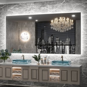Keonjinn Smart LED Bathroom Vanity Wall Mirror, 3 Color Temperatures Dimmable, Frontlit & Backlit, Dimmable, Acrylic Edge, Anti Fog, Radar Sensor - 1 of 4