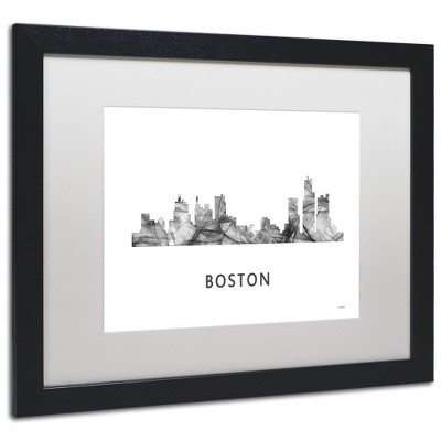 Trademark Fine Art -Marlene Watson 'Boston Mas Skyline WB-BW' Matted Framed Art