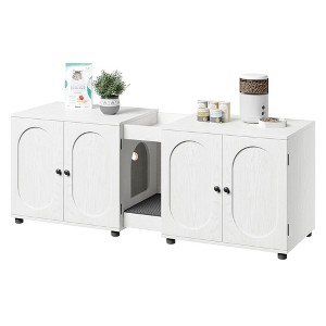 Double Cat Litter Box Enclosure 55.1",Hidden Litter Cabinet Furniture for 2 Cats with Rattan Doors - 1 of 4