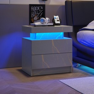 Paaaawaters Nightstand LED Bedside Table Cabinet Lights Modern End Side with 2 Drawers for Bedroom - 1 of 4