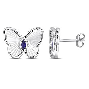 EVERLY JEWELRY | Sterling Silver 1/4 CT TGW Created Blue Sapphire Fashion Post Earrings - 1 of 4