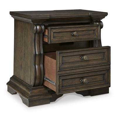 Maylee Traditional Brown 2-Drawer Nightstand with USB Ports
