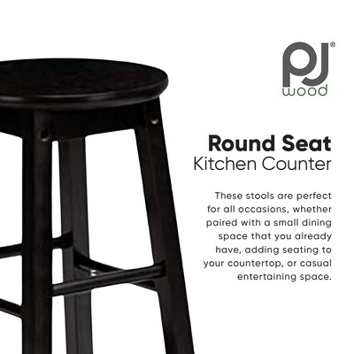 Black 29-Inch Adjustable Backless Wood Counter Stool