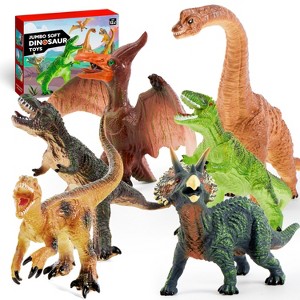 Joyfy 6Pcs Jumbo Dinosaur Toys Figures Sets for Toddlers with Educational Book, Realistic Jurassic World Toys Birthday Gifts for Kids Boys Girls - 1 of 4