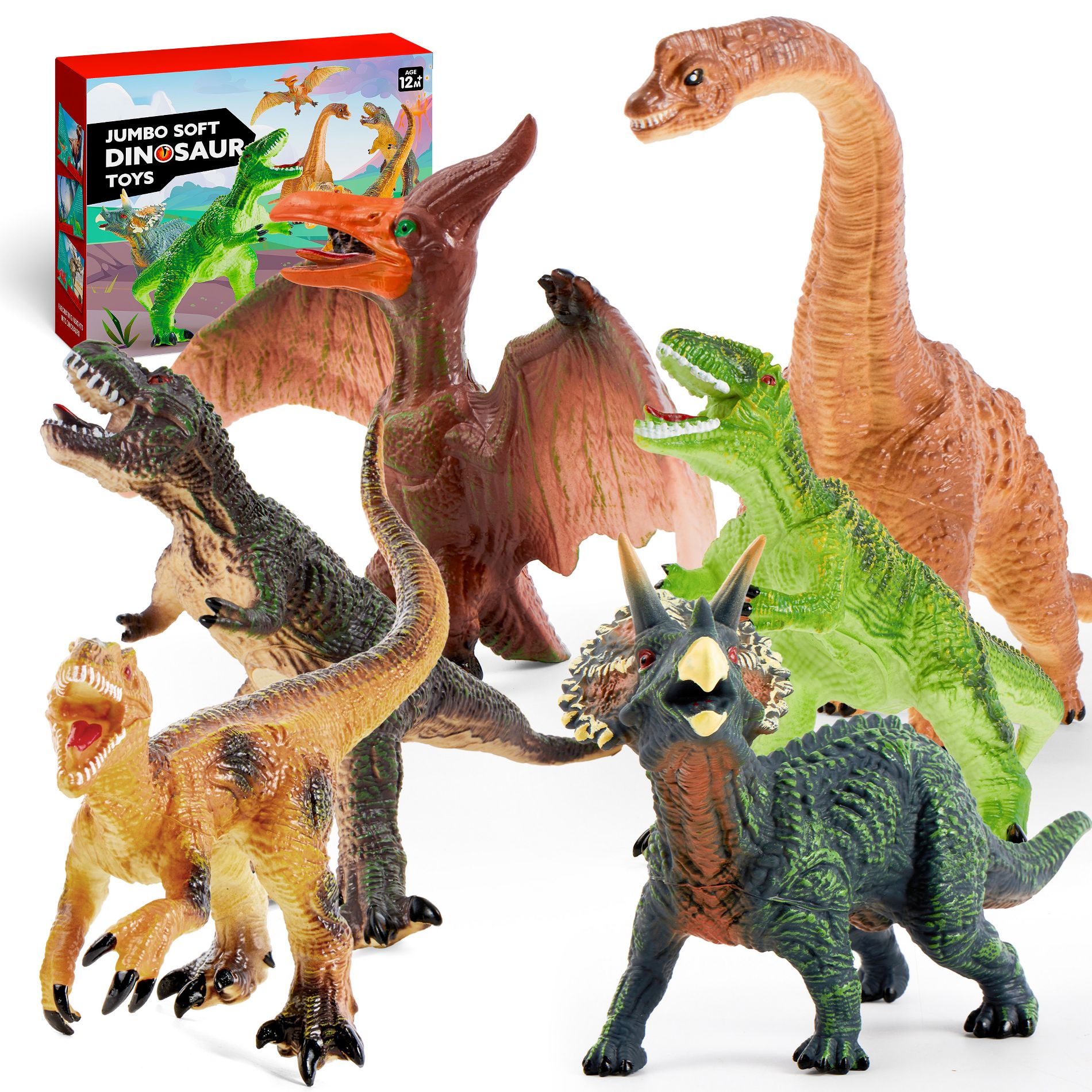 Joyfy 6Pcs Jumbo Dinosaur Toys Figures Sets for Toddlers with Educational Book, Realistic Jurassic World Toys Birthday Gifts for Kids Boys Girls
