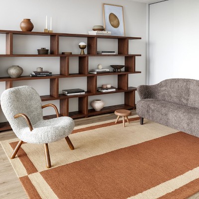 Handmade Rectangular Rust and Beige Wool Area Rug, 9' x 12'