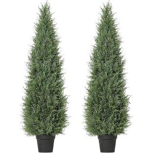 Artificial Hedge Cedar Trees, 2 Pack Outdoor UV Protected Artificial Potted Plants for Porch, Garden, Patio, Realistic Artificial Cedar Trees - 1 of 4