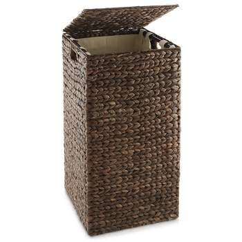 Casafield Laundry Hamper with Lid and Removable Liner Bag, Woven Water Hyacinth Square Laundry Basket for Clothes