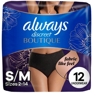 Always Discreet Boutique Adult Postpartum Incontinence Underwear for Women - Black - Small/Medium - 1 of 4