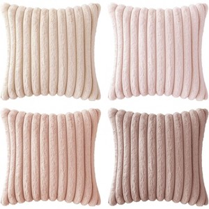 LISM 18x18 Faux Fur Plush Pillowcases,Decorative Striped Throw Pillow Covers Set of 4 - 1 of 4