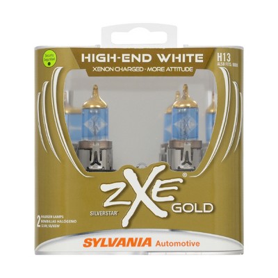 Sylvania H13SZG.PB2 SilverStar zXe Gold High Performance Xenon Fueled Halogen Headlight Bulbs with HID Attitude and Alloy Coating, 2 Pack