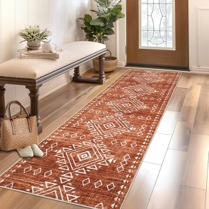 Area Rug, Home Decor Washable Geometric Vintage  Rug - Low Pile Non-Slip Stain Resistant Foldable Distressed Carpet - 1 of 4