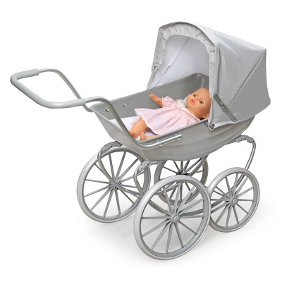 Executive Gray and White Metal Doll Pram with Canopy