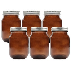 Cornucopia Brands Amber Glass Mason Jars (6pk, Pint Size); Colored Glass Canning and Apothecary Jars - 1 of 4