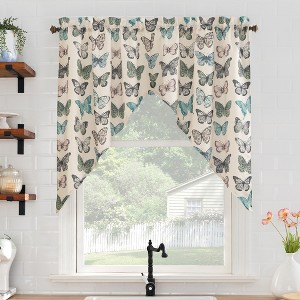 2pc 56"x38" No. 918 Sheer Magdalena Butterfly Print Rod Pocket Kitchen Curtain Swag Pair: Transitional Decor - 1 of 3
