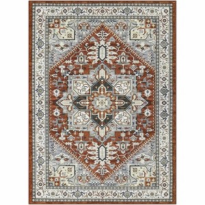 Washable Soft Floral Area Rug - Low Pile Anti-Slip Stain Resistant Distressed Carpet, Non-Shedding Large Rug for Bedroom, Living Room Dining Room - 1 of 4