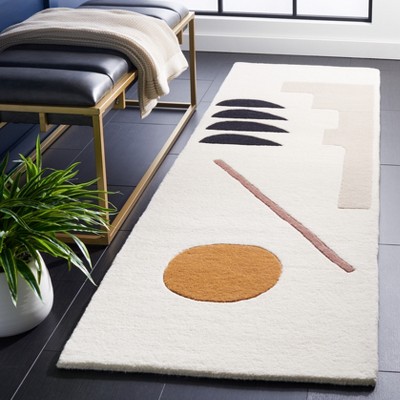 Ivory and Black Hand Tufted Wool Runner Rug