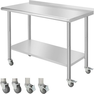 48"x24" Stainless Steel Table, Prep Table Stainless Steel Workbench, with Backsplash and Hook, Shelves, 4 Wheels, Arc Corner Edge - 1 of 4