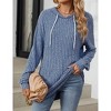 Women's Hooded Long Sleeve T-Shirt Drawstring Loose Fit Hoodie T-Shirt - 3 of 4