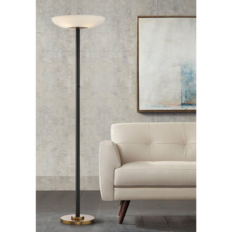 Possini Euro Design Meridian Light Blaster Modern Torchiere Floor Lamp 72" Tall Black Brass LED Frosted Glass Shade for Living Room Bedroom Office, 2 of 10