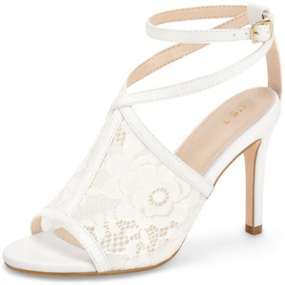 BLISSFUL STEP Women's Open Toe Ankle Strap Lace Heeled Sandals