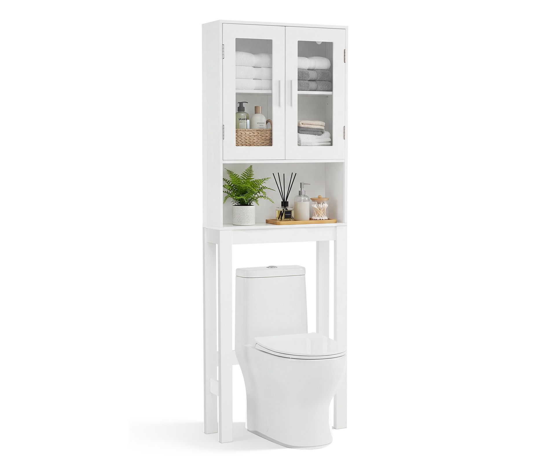 Costway Wooden Over The Toilet Storage Cabinet Spacesaver Organizer Bathroom Tower Rack