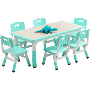 Height Adjustable Kids Table & 6 Chair Set: Graffiti Desktop w/ Non-Slip Legs, Toddler Activity Desk for Ages 2-10 - 1 of 4