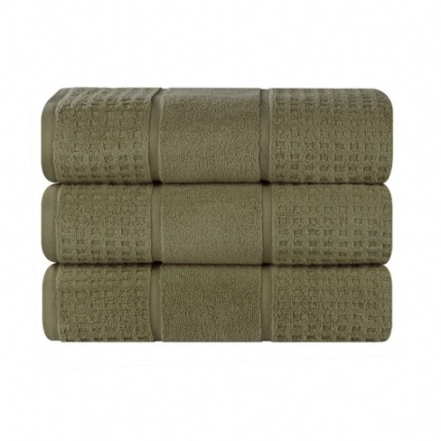 Everyday Waffle Towels - 100% Cotton - Bath Towel 30 x 54 in - Olive Green