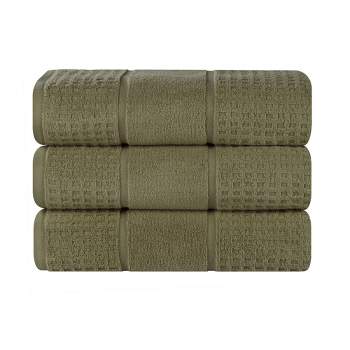 Zero Twist Cotton Waffle Honeycomb Medium Weight Bath Towel Set of 3 by Blue Nile Mills