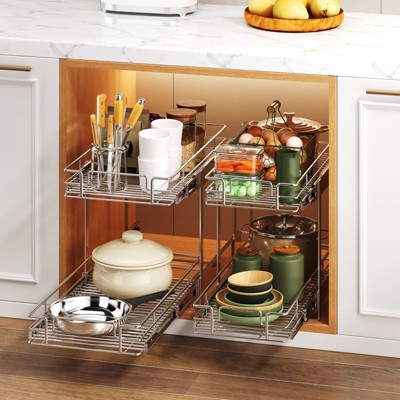 HomLux 2 Tier Individual Pull Out Cabinet Organizer 10.5in W x 18in D Slide Out Kitchen Cabinet Storage Sliding Shelves — фото 6