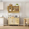 COZONY 71" Tall Kitchen Pantry Cabinet with Rattan Doors, 3 Drawers, Adjustable Shelves, Hooks & Countertop Storage Hutch Sideboard for Dining Room - 3 of 4