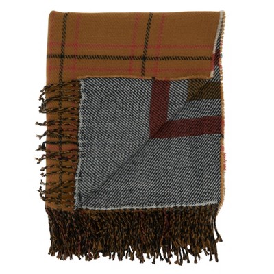 Rust Plaid Reversible Acrylic Throw Blanket with Fringe