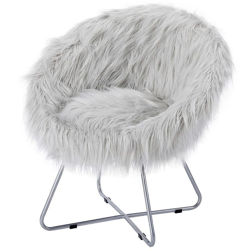 BirdRock Home Grey Faux Fur Papasan Chair with Silver Legs, 1 of 7