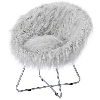 BirdRock Home Grey Faux Fur Papasan Chair with Silver Legs
