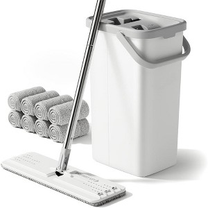 Hands-Free Mop and Bucket Set with Wringer - No-Touch Wringing System, Reusable Pads for Wet/Dry Use, 60" Floor Cleaning System - 1 of 4