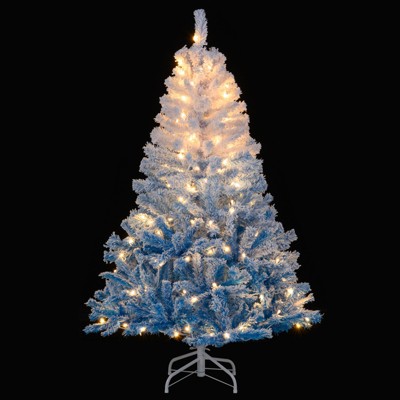 Tangkula 5/6/7/8 FT Artificial Christmas Tree Hinged Snow Flocked Xmas Tree w/ 456/820/1264/1774 Branch Tips