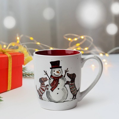 16oz Ceramic Snowman with Dogs Mug and Puzzle Gift Set - Peppermint & Pine