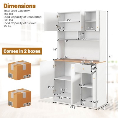White MDF Tall Pantry Cabinet with USB Ports and Adjustable Shelves