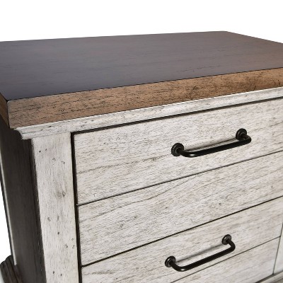 Rustic Ivory Farmhouse 2-Drawer Nightstand with Honey Accents