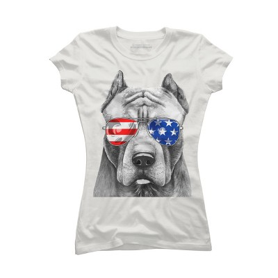Junior's Design By Humans American Pitbull With Sunglasses By T-Shirt